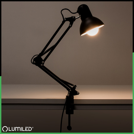 Schreibtischlampe E27, Zeichentisch-Schreibtischlampe mit Tischklemme Schwarz TOBI LUMILED