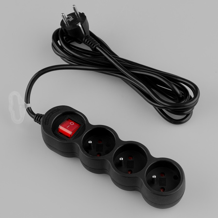 Netzverlängerungskabel Geerdete Steckdosenleiste 3 Steckdosen 3m ON/OFF Schalter Schwarz Lendo Lumiled Cord