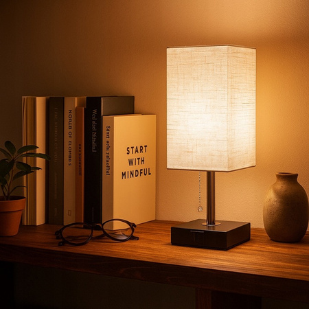 E27 Schule Nachttischlampe USB-A + USB-C Schalter ein/aus schwarz Chrom Boro Masterled