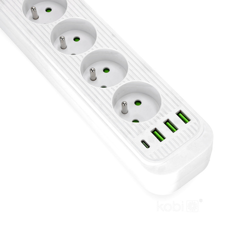 Verlängerungskabel CONNECTO 4x230V 1,5m 4GN Fehlerstromschutzschalter 4xUSB Weiß Kobi