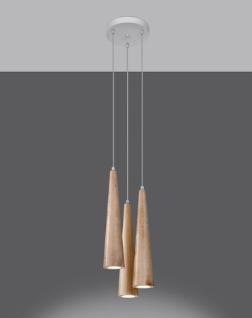 SULA 3P LED-Pendelleuchte 3xGU10 Naturholz SOLLUX