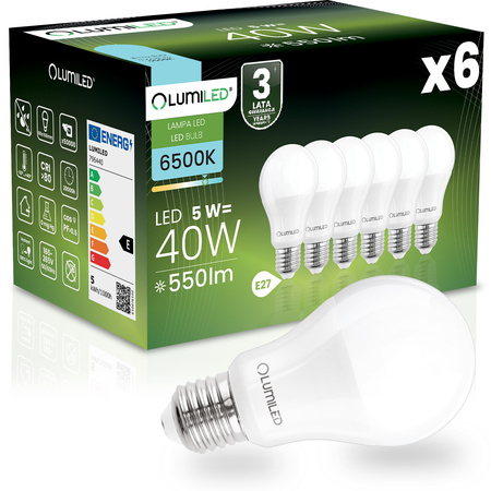 6x LED-Lampe E27 A60 5W = 40W 550 lm 6500K kaltweiß 260° LUMILED