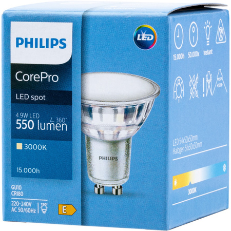 LED Lampe GU10 4.9W = 50W 550lm 3000K Warm 120° PHILIPS
