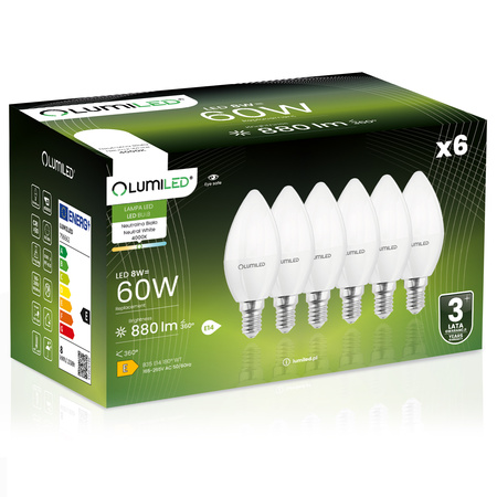 6x LED E14 CANDLE 8W = 60W 4000K Neutralweiß CCD LUMILED Glühbirne