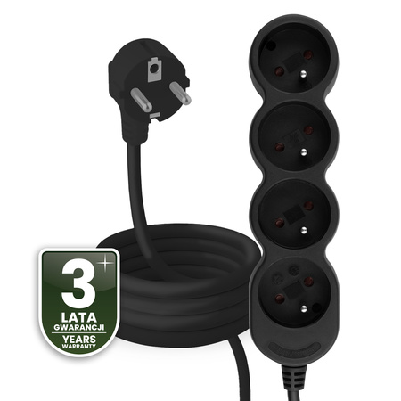 Netzverlängerungskabel Geerdete Steckdosenleiste 4 Steckdosen 3m Schwarzes Kabel Lendo Lumiled