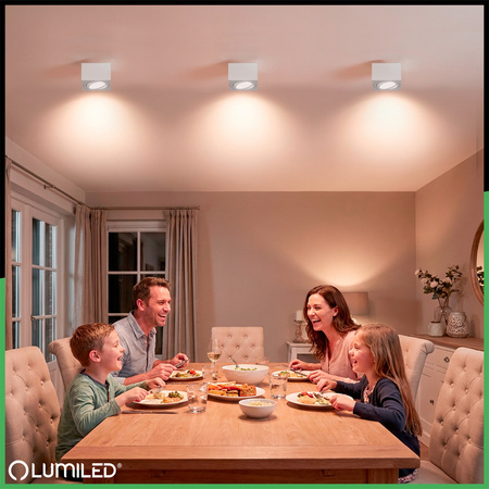 Halogen-Aufbauleuchte GU10, Aufbauspot 50mm beweglich Quadrat Weiß+LED-Einsatz 7W 3000K AMAT-S LUMILED