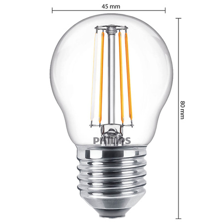 E27 P45 LED Lampen 4,3 W = 40 W, 470 lm, 2700 K, warmes Filament PHILIPS