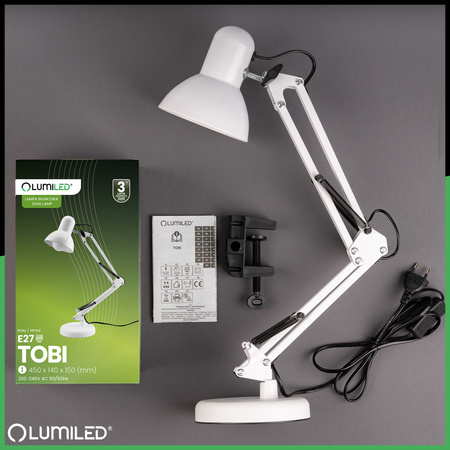 Schreibtischlampe E27, Zeichentisch-Schreibtischlampe mit Tischklemme TOBI LUMILED