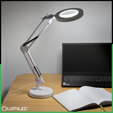 Schreibtischlampe LED 8W CCT Zeichnung Tischlampe 3x Vergrößerungsglas LUCA 2 Weiß LUMILED