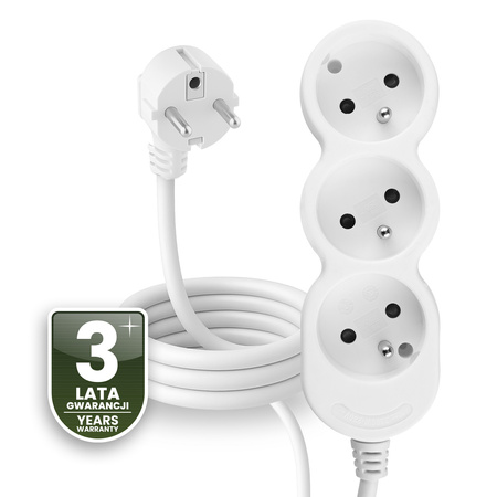 Netzverlängerungskabel Geerdete Steckdosenleiste 3 Steckdosen 1.5m Weißes Kabel Lendo Lumiled