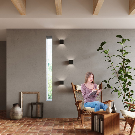 Außenanbauleuchte LUCA LED 6W 3000K IP54 Wandleuchte oben/unten Würfel Schwarz SOLLUX