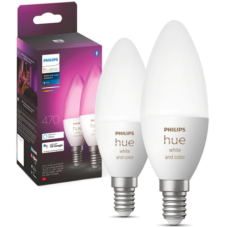 2PAK LED-Glühbirne Kerze E14 B39 5.3W CCT RGB PHILIPS HUE Weiß & FARBE Ambiente Bluetooth Zigbee