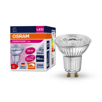 LED Lampe GU10 3.4W = 35W 230lm 3000K Warm 36° CRI97 DIMMABLE OSRAM Parathom