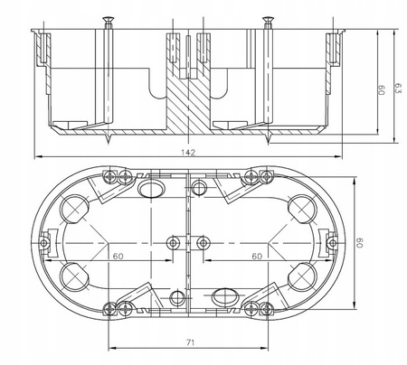 Doppelter Elektrokasten PK60 2x68 tief für Regips-Gipsplatten + PAWBOL-Schrauben