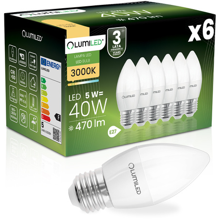 6x LED Lampen E27, B35 Glühbirne 5W = 40W 470lm 180° 3000K warm LUMILED