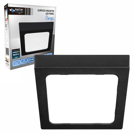 LED-Panel-Deckenleuchte 12W 960lm 4000K Neutral Anbauleuchte Quadratisch Schwarz Proma Masterled