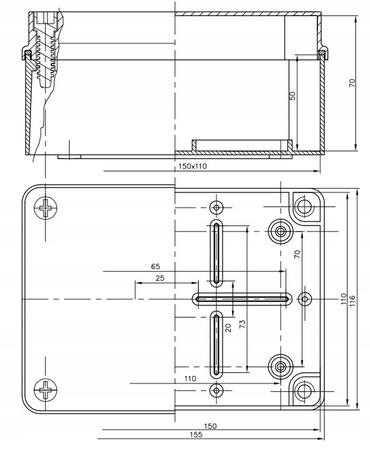 Hermetische Aufputz-Installationsdose S-BOX 316C 150x110x70 IP65 PAWBOL