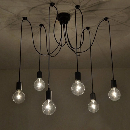 Pendelleuchte mit 6x E27-Sockeln einstellbare, Hängelampe Schwarz mit 6-fach Pendel Spinne Arane LUMILED