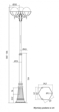 Outdoor-Gartenlampenmast LATERNE E27 Kugeln mit Korb 250 OGMWN 3 KPO 250 185-285cm schwarz Su-Ma