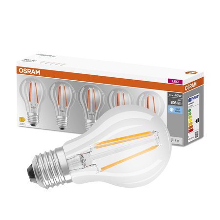 5x LED Lampen E27 A60 6.5W = 60W 806lm 4000K Neutral 300° OSRAM