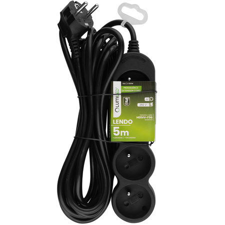 Netzverlängerungskabel geerdete Steckdosenleiste 4 Steckdosen 5m schwarzes Kabel Lendo Lumiled