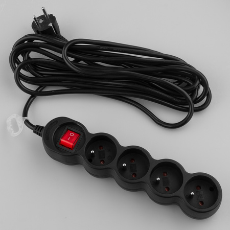 Netzverlängerungskabel Geerdete Steckdosenleiste 4 Steckdosen 5m ON/OFF Schalter Schwarz Lendo Lumiled Cord