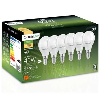 6x LED Lampen E14, Glühbirne P45 Kugeln 5W = 40W 470lm 180° 3000K warm LUMILED