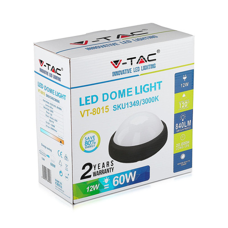 LED Deckenaufbauleuchten Deckenleuchte 12W 3000K 840lm IP54 Rund Schwarz VT-8015 V-TAC