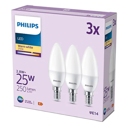 LED Lampen Satz von 3x Kerze E14 B35 2.8W = 25W 250lm 2700K Warm Matt PHILIPS