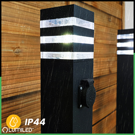 Gartenleuchte E27, Außenstehleuchte Pollerleuchte mit Steckdose 60cm TAXUS 2 LUMILED