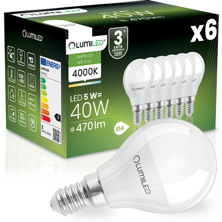 6x LED Lampen E14, Glühbirne P40 5W = 40W 470lm 180° 4000K neutral LUMILED