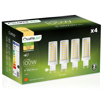 Set mit 4 LED-G9-Kapsellampen 12W = 100W 1152lm 3000K warm 360° LUMILED