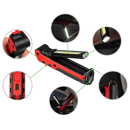 Wiederaufladbare Werkstatt-Taschenlampe Klappbarer Magnet COB + LED 140lm + 360lm VA0104 Vayox