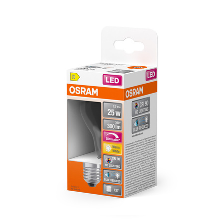 LED-Lampe A60 E27 2.2W = 25W 300lm 2700K Warm CRI90 300° Glühfaden Dimmbar SUPERSTAR PLUS CLASSIC Osram