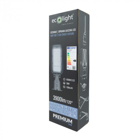 LED-Straßenlampe 30W 3900lm 6500K Kalt IP65 130lm/W PREMIUM Ecolight