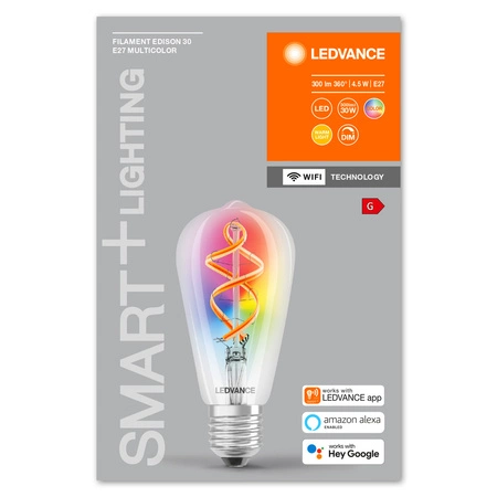 E27 ST64 LED Leuchtmittel 4,5W = 30W 2700K Warm RGB 300lm 300° LEDVANCE SMART+ WIFI Filament Dimmbar
