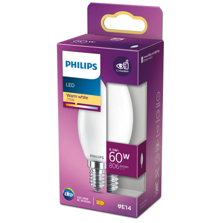 LED-Kerzenlampe E14 B35 6,5W = 60W 806lm 2700K warmes Filament milchig PHILIPS