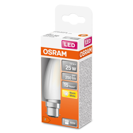 LED-Lampe B35 Kerze B22d 2.5W = 25W 250lm 2700K Warm 300° Retrofit Glühfaden CLASSIC Osram