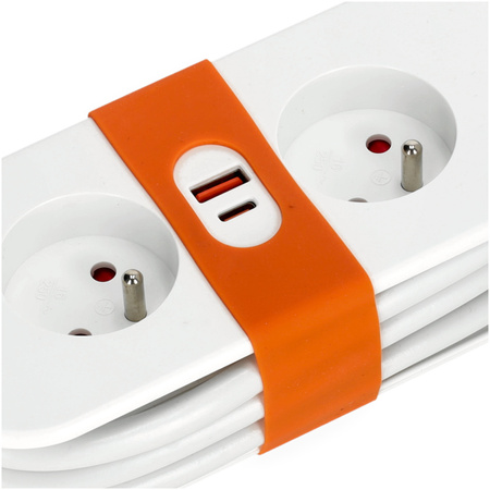 FlowFlexer Orange 2x230V + USB-A/USB-C 16A 3680W 1,4m Verlängerungskabel mit Erdung Kobi