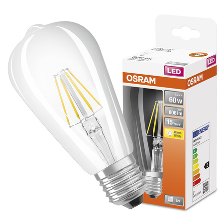LED Lampen E27 ST64 6.5W = 60W 806lm 2700K Warm 300° Glühfaden OSRAM