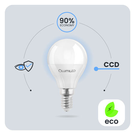 6x LED-Lampe E14 Ball P45 8W = 60W 880lm 3000K Warm 180° LUMILED