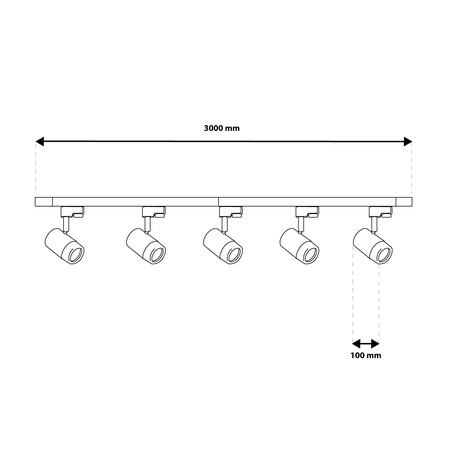 3m Stromschiene + 5x Schienenstrahler GU10 Schwarz SAGI + L-Verbinder LUMILED