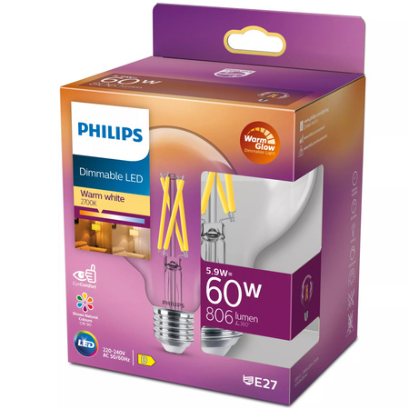 Globe E27 G93 LED Lampen 5,9 W = 60 W 806 lm 2700 warmes Filament PHILIPS Dimmbar