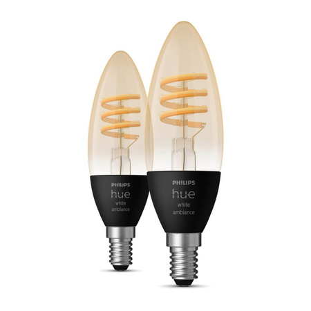 2PAK LED-Glühbirne Kerze E14 B40 4.6W CCT PHILIPS HUE Weiß & Ambiance Filament Bluetooth Zigbee