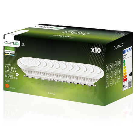 10x LED Lampen G53, Glühbirne AR111 12V 15W = 100W 1521lm 38° 4000K neutral LUMILED