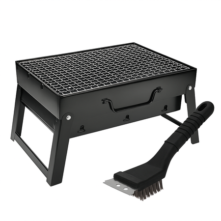 Grillset: Klappbarer Reisegrill + Grillrost-Reinigungsbürste