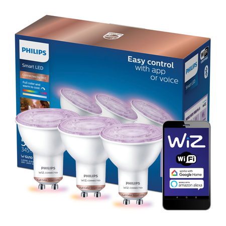 3x LED-Lampe GU10 4.7W = 50W 2200-6500K + RGB SMART WiFi Philips WiZ