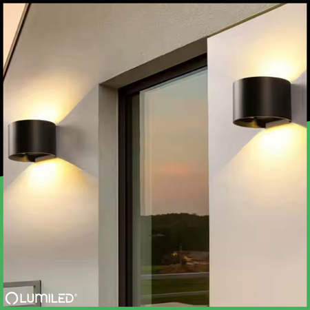 Wandleuchte Außen 2x 3W, Garten-Wandleuchte 4000K nach oben und unten verstellbar Schwarz PINUS LUMILED