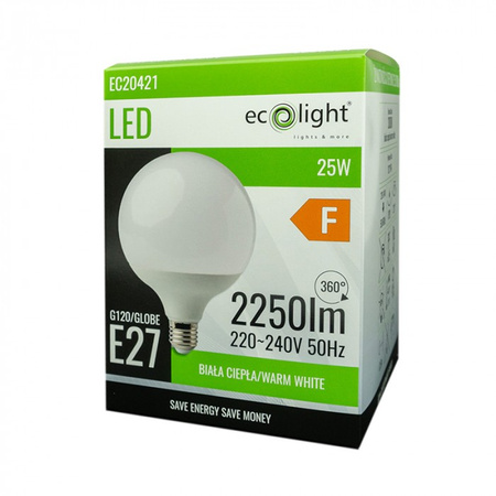 LED-Lampe Sphere G120 E27 25W 2250lm 3000K Warm Ecolight