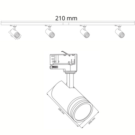 Stromschienen-Kit Rail 3-Phasen-Schiene + 4x GU10 Strahler Schwarz MILANO Sanico Goldlux